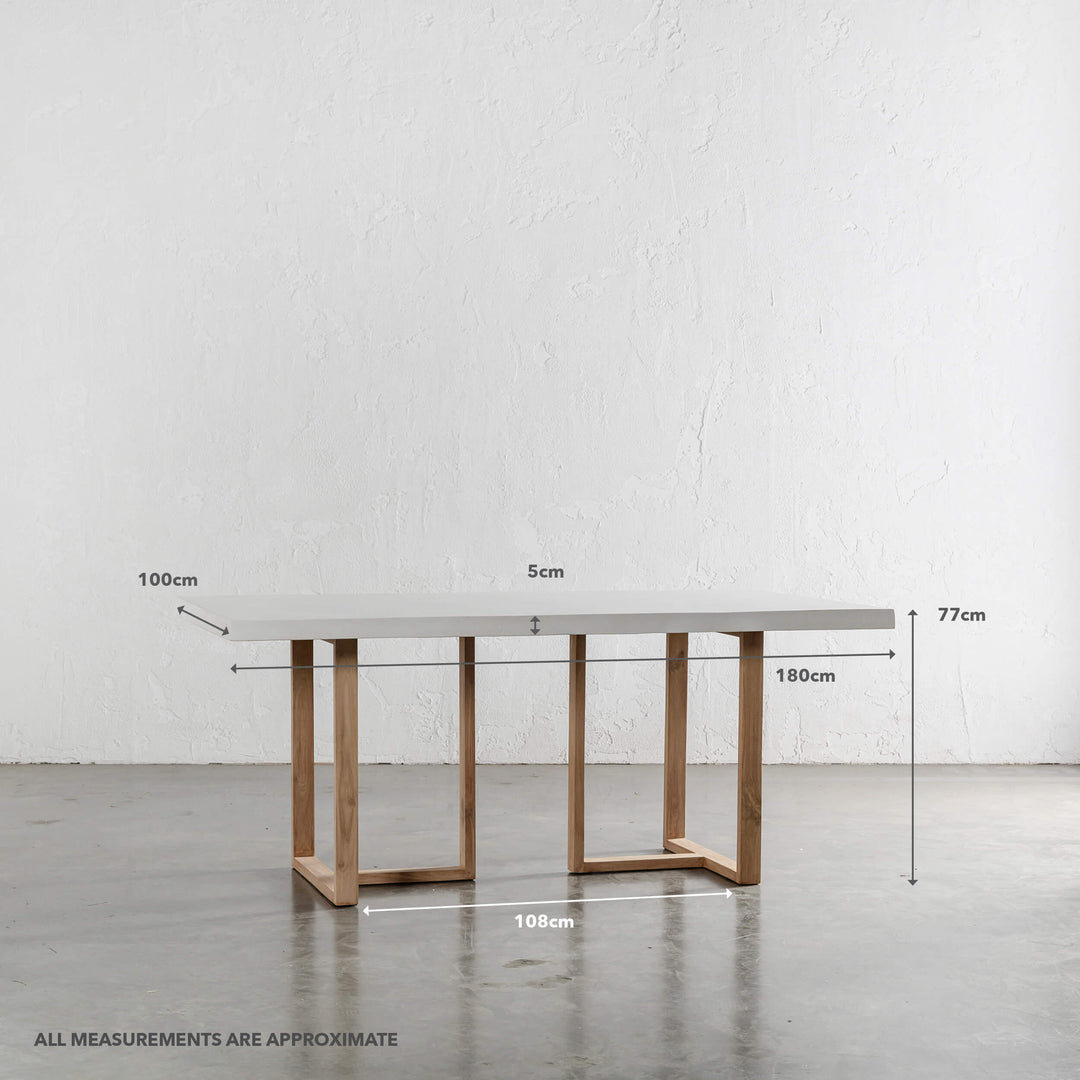 ARIA HALMSTAD DINING TABLE | BIANCO CIMENT + TEAK LEGS | 180CM | MEASUREMENTS