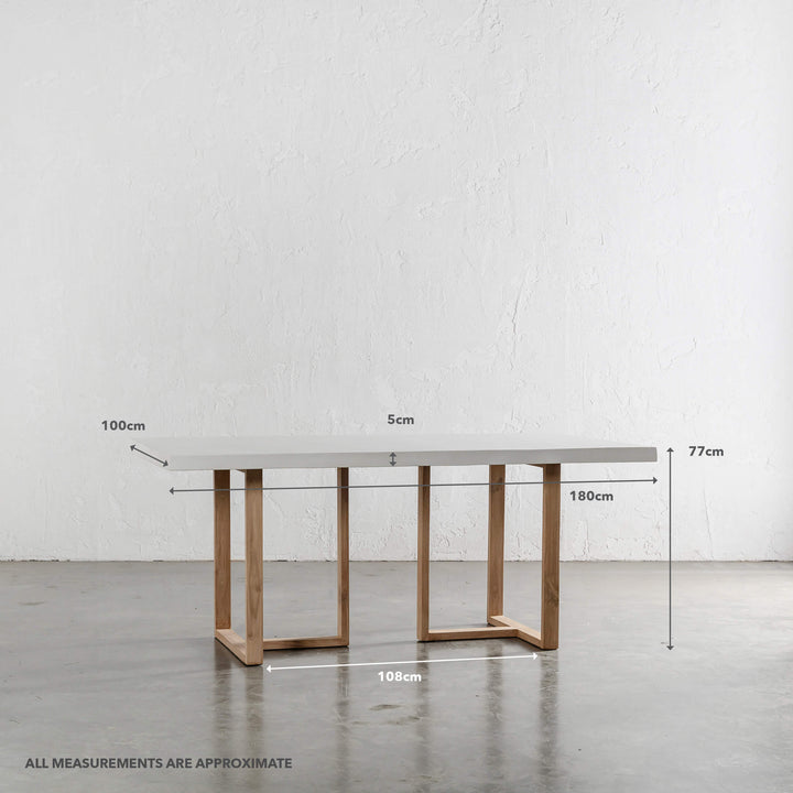 ARIA HALMSTAD DINING TABLE | BIANCO CIMENT + TEAK LEGS | 180CM | MEASUREMENTS