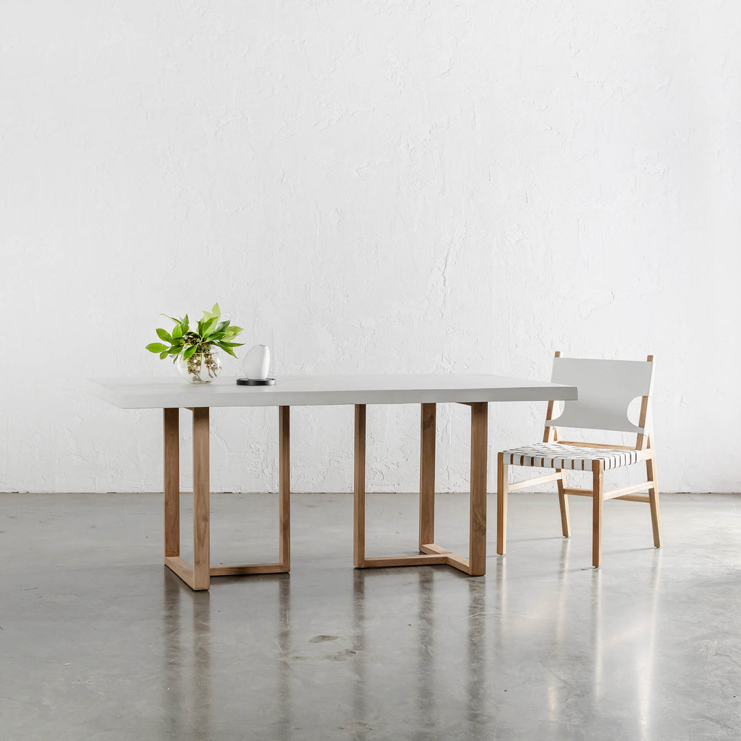 ARIA HALMSTAD DINING TABLE | BIANCO CIMENT + TEAK LEGS | 180CM