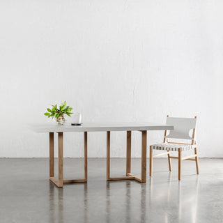 ARIA HALMSTAD DINING TABLE | BIANCO CIMENT + TEAK LEGS | 180CM