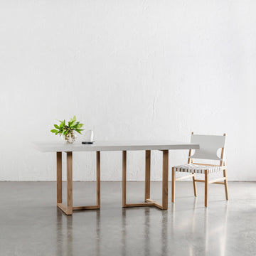 ARIA HALMSTAD DINING TABLE | BIANCO CIMENT + TEAK LEGS | 180CM