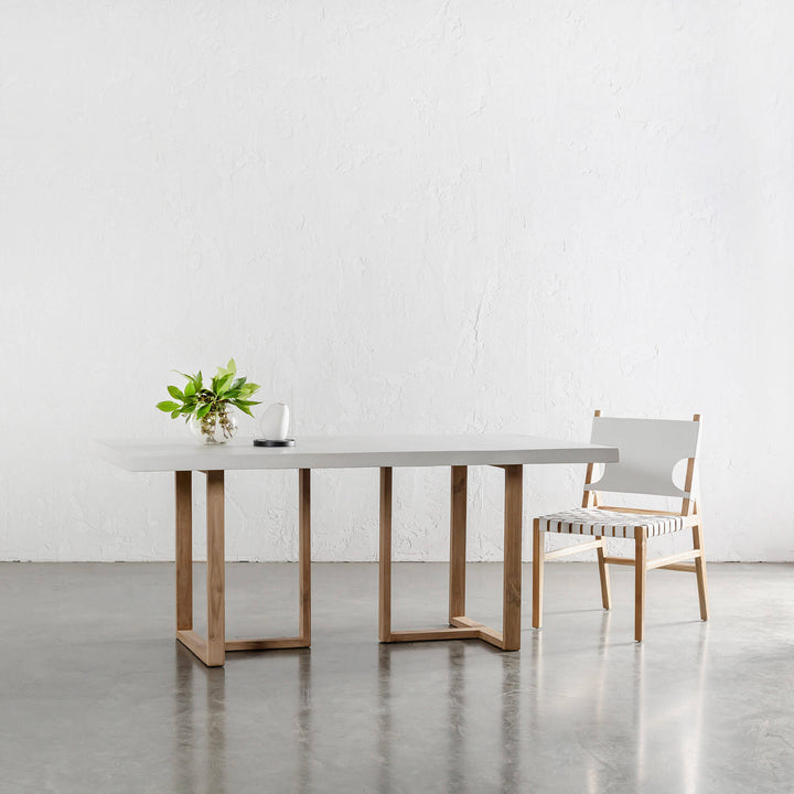 ARIA HALMSTAD DINING TABLE | BIANCO CIMENT + TEAK LEGS | 180CM