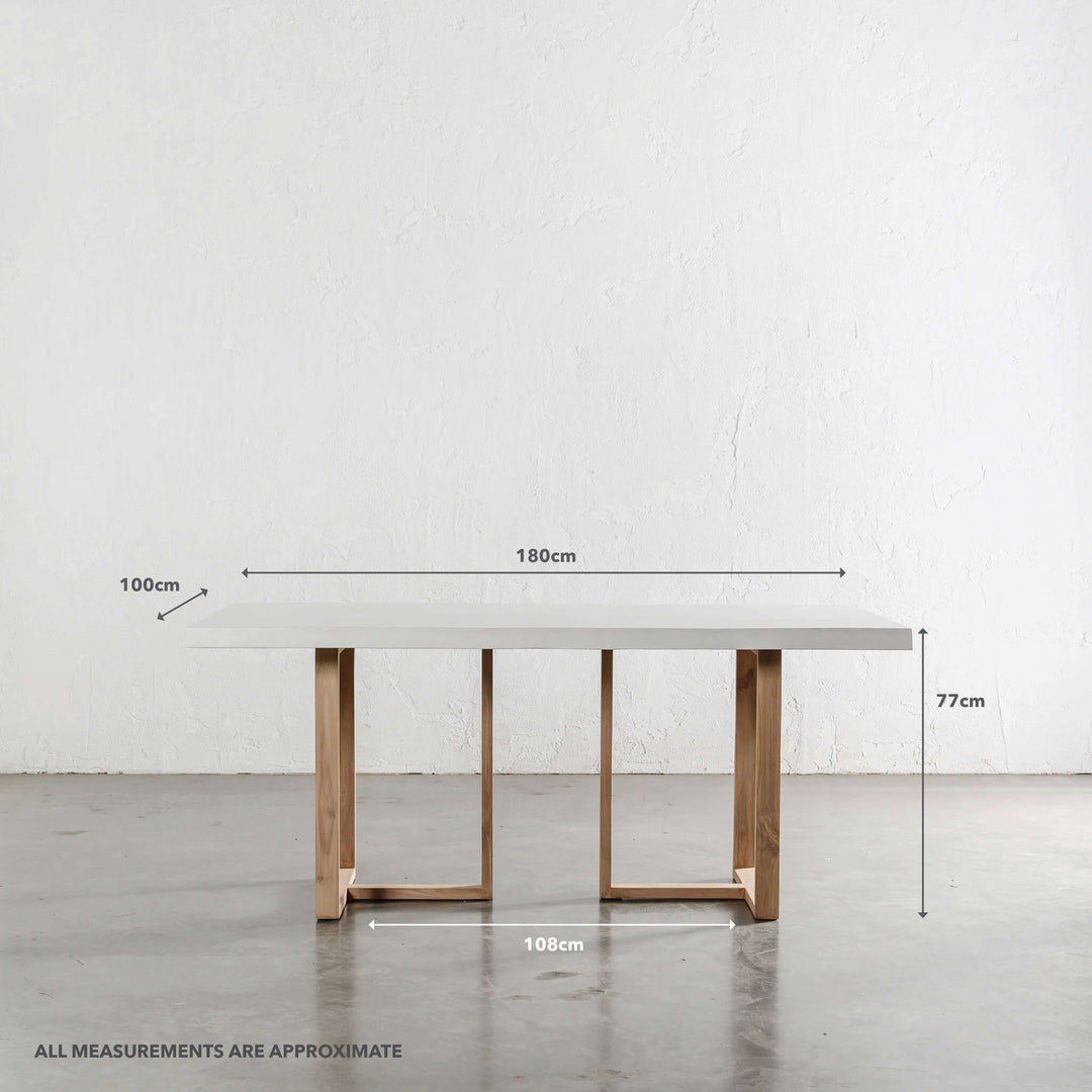 ARIA HALMSTAD DINING TABLE | BIANCO CIMENT + TEAK LEGS | 220CM | MEASUREMENTS