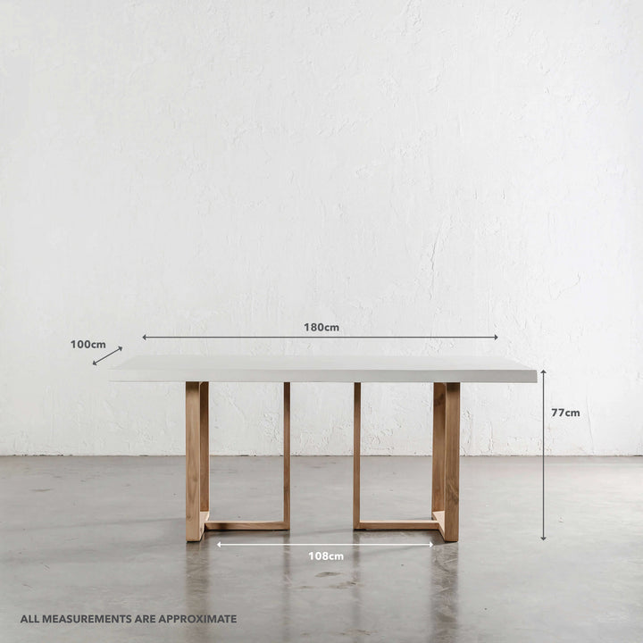 ARIA HALMSTAD DINING TABLE | BIANCO CIMENT + TEAK LEGS | 220CM | MEASUREMENTS