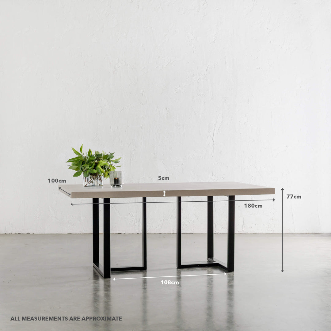 ARIA HALMSTAD DINING TABLE | SAHARA CIMENT + BLACK IRON LEGS | 180CM | MEASUREMENTS