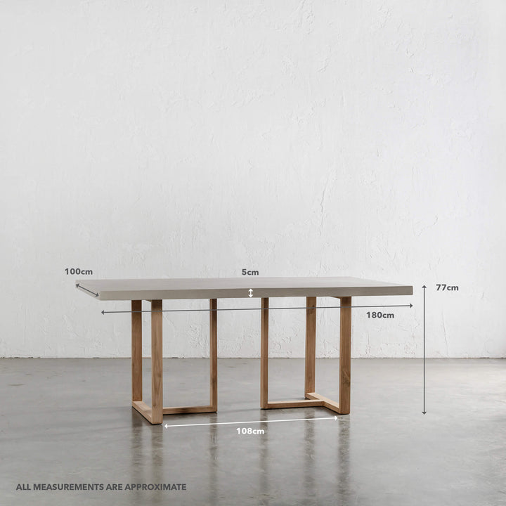 ARIA HALMSTAD DINING TABLE | SAHARA CIMENT + TEAK LEGS | 180CM | MEASUREMENTS