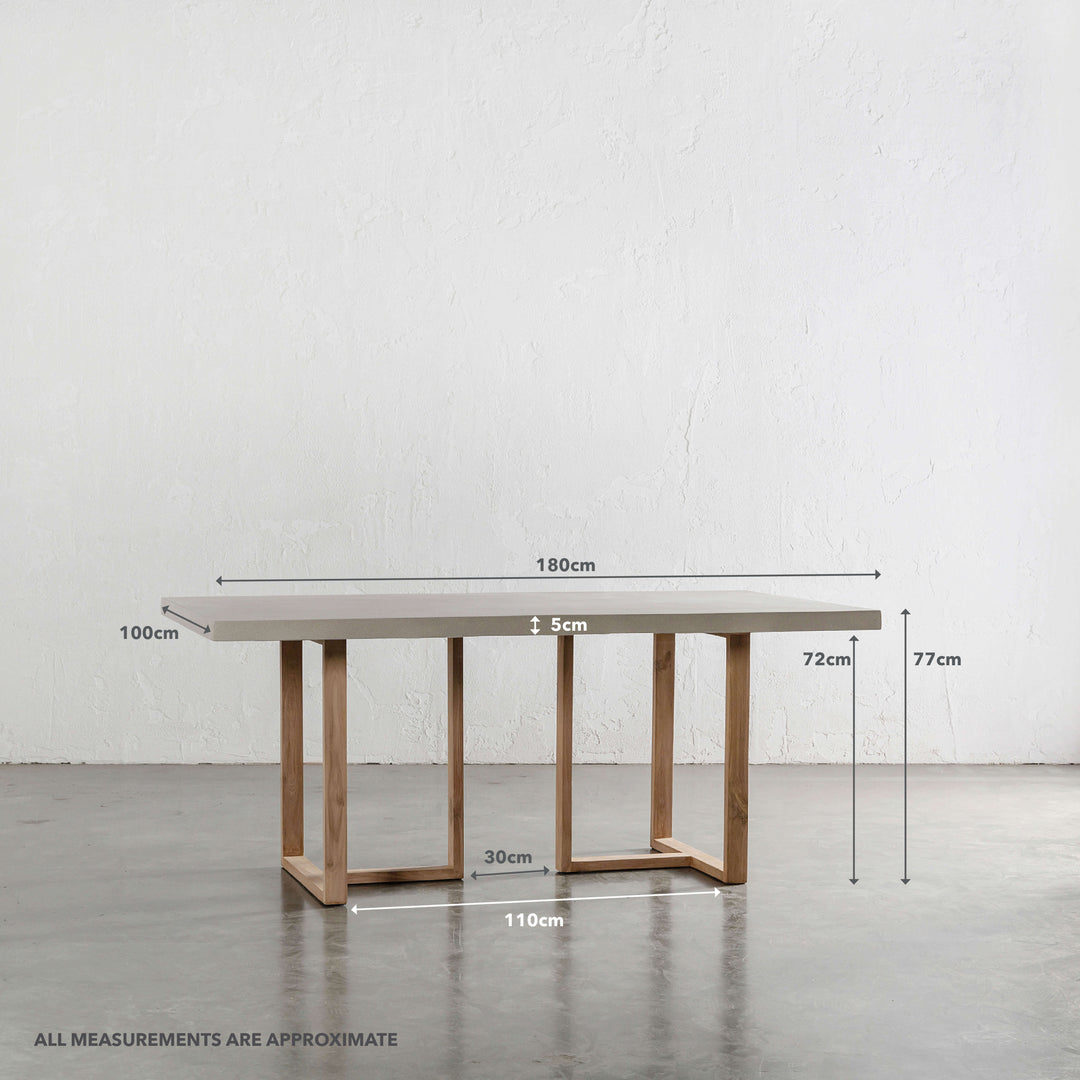 ARIA HALMSTAD DINING TABLE  |  SAHARA CIMENT + TEAK LEGS  |  180CM | MEASUREMENTS