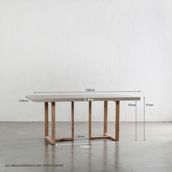 ARIA HALMSTAD DINING TABLE  |  SAHARA CIMENT + TEAK LEGS  |  180CM | MEASUREMENTS