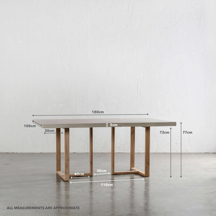 ARIA HALMSTAD DINING TABLE  |  SAHARA CIMENT + TEAK LEGS  |  180CM | MEASUREMENTS