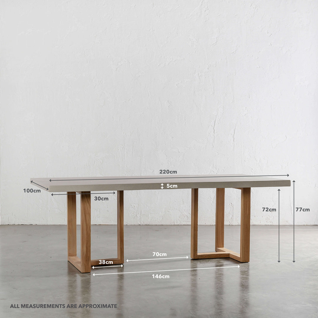 ARIA HALMSTAD DINING TABLE  |  SAHARA CIMENT + TEAK LEGS  |  220CM | MEASUREMENTS