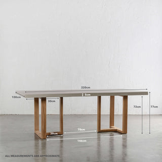 ARIA HALMSTAD DINING TABLE  |  SAHARA CIMENT + TEAK LEGS  |  220CM | MEASUREMENTS