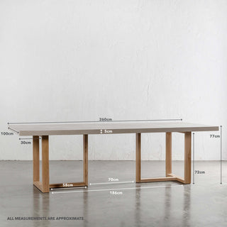 ARIA HALMSTAD DINING TABLE  |  SAHARA CIMENT + TEAK LEGS  |  260CM | MEASUREMENTS