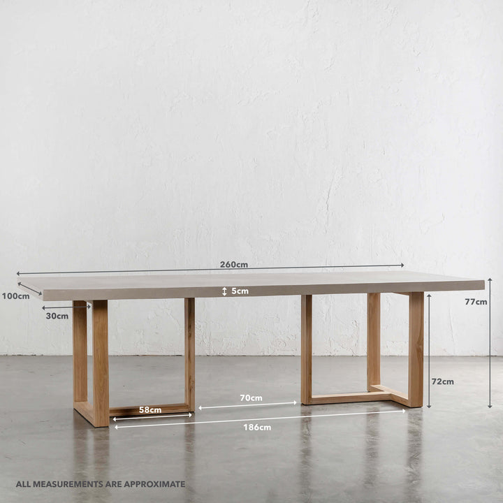 ARIA HALMSTAD DINING TABLE  |  SAHARA CIMENT + TEAK LEGS  |  260CM | MEASUREMENTS