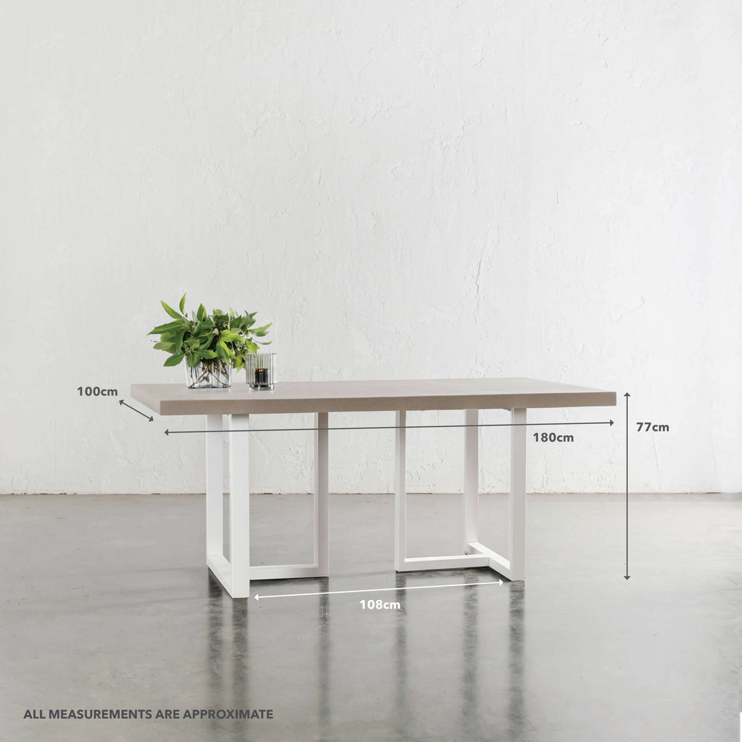 ARIA HALMSTAD DINING TABLE | SAHARA CIMENT + WHITE IRON LEGS | 180CM | MEASUREMENTS