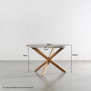 ARIA LUPA ROUND DINING TABLE | SAHARA CIMENT | 120CM  |  MEASUREMENTS
