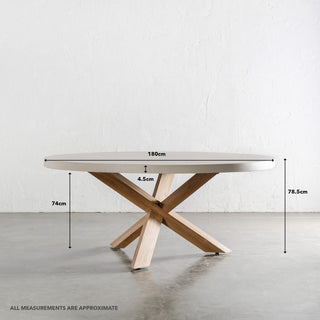 ARIA LUPA ROUND DINING TABLE | SAHARA CIMENT | 180CM  |  MEASUREMENTS