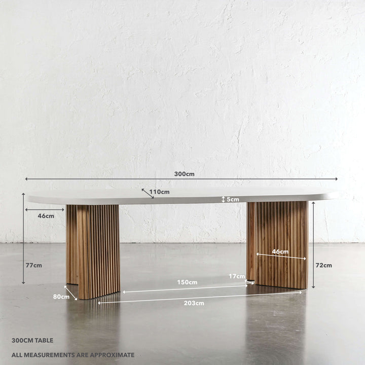 ARIA VITOLO PILLAR OVAL DINING TABLE | 300CM | BIANCO CIMENT | MEASUREMENTS