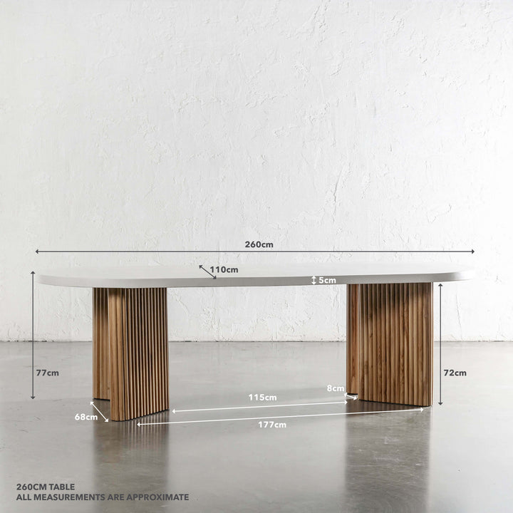 ARIA MONDELLO OVAL DINING TABLE  |  260CM  |  BIANCO CIMENT | MEASUREMENTS