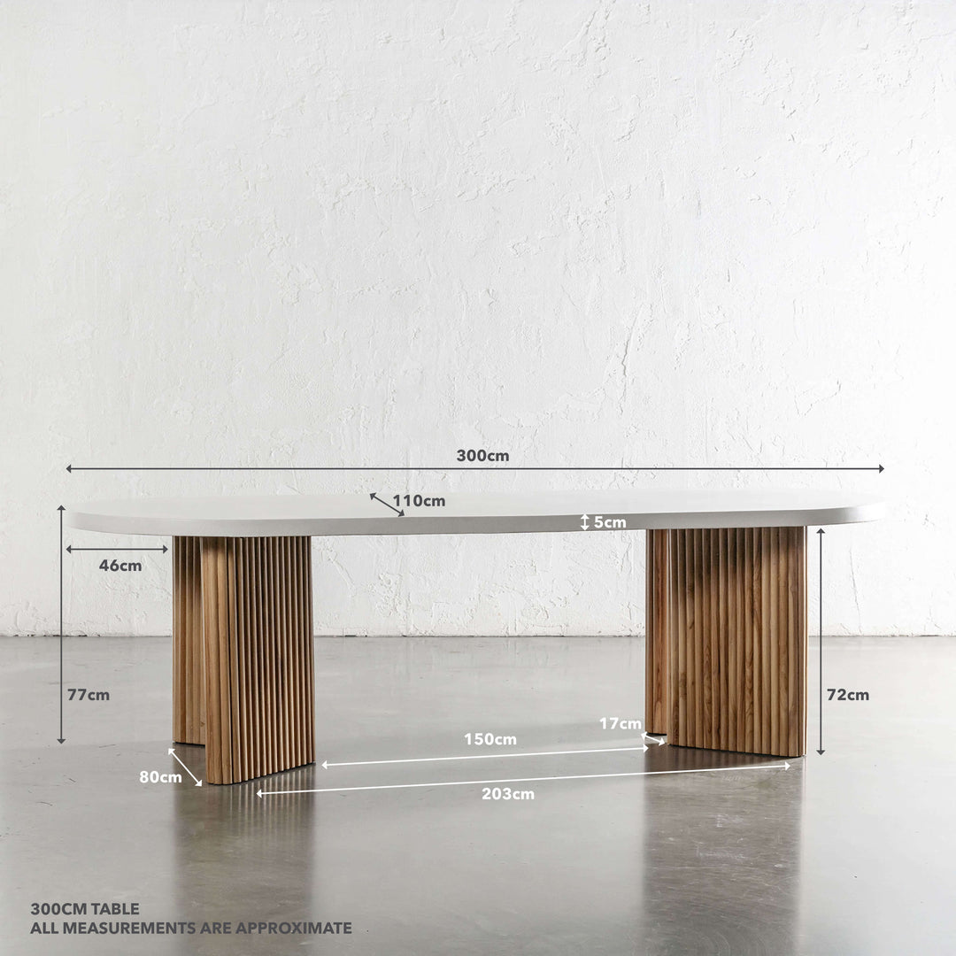 ARIA MONDELLO OVAL DINING TABLE  |   300CM  |  BIANCO CIMENT  |  MEASUREMENTS