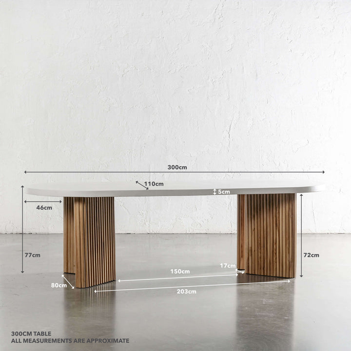 ARIA MONDELLO OVAL DINING TABLE  |   300CM  |  BIANCO CIMENT  |  MEASUREMENTS