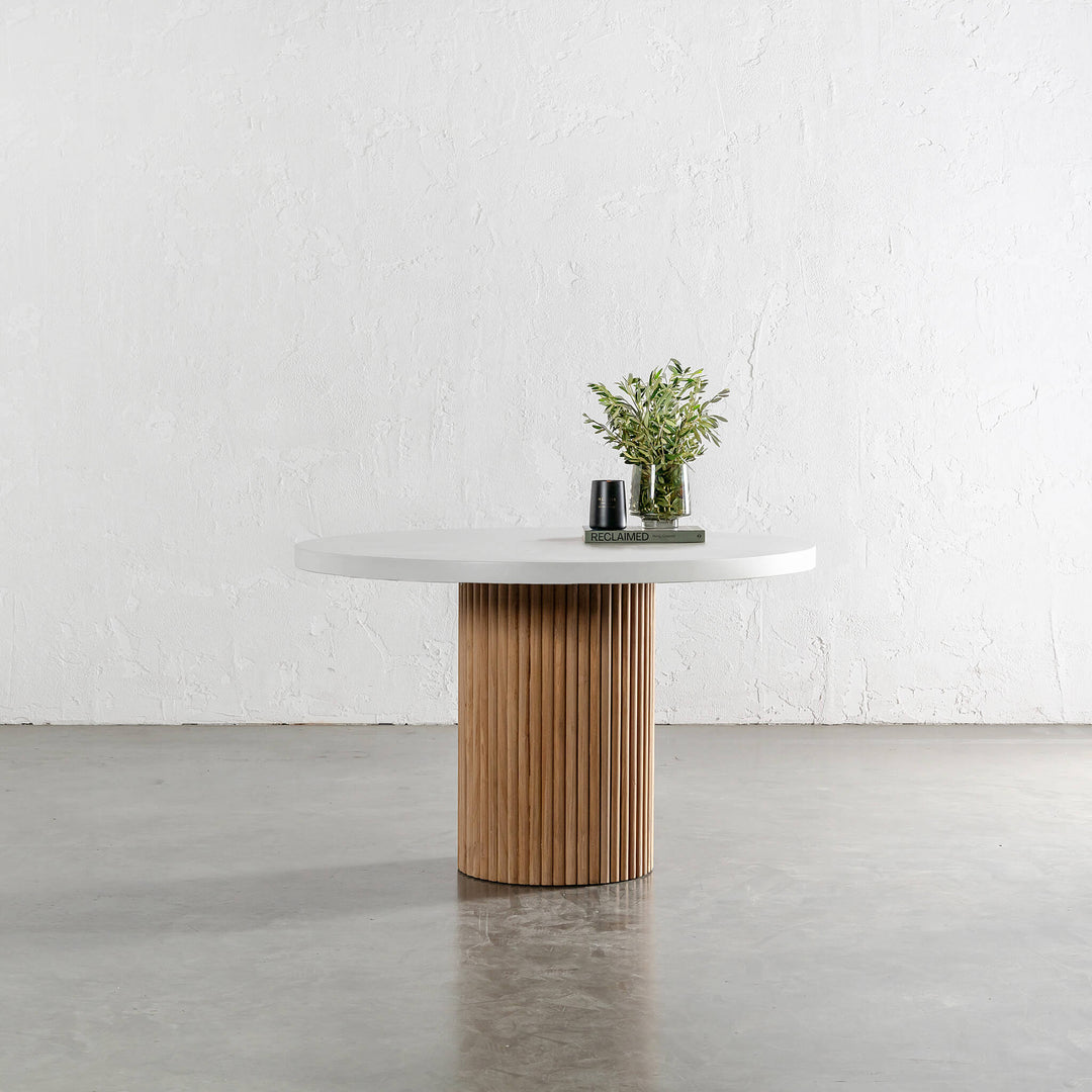 ARIA VITOLO PILLAR ROUND DINING TABLE  |  BIANCO CIMENT  |  120CM