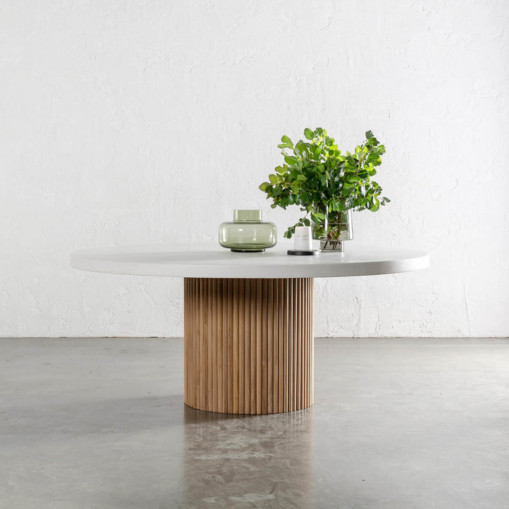 ARIA VITOLO PILLAR ROUND DINING TABLE  |  BIANCO CIMENT  |  180CM