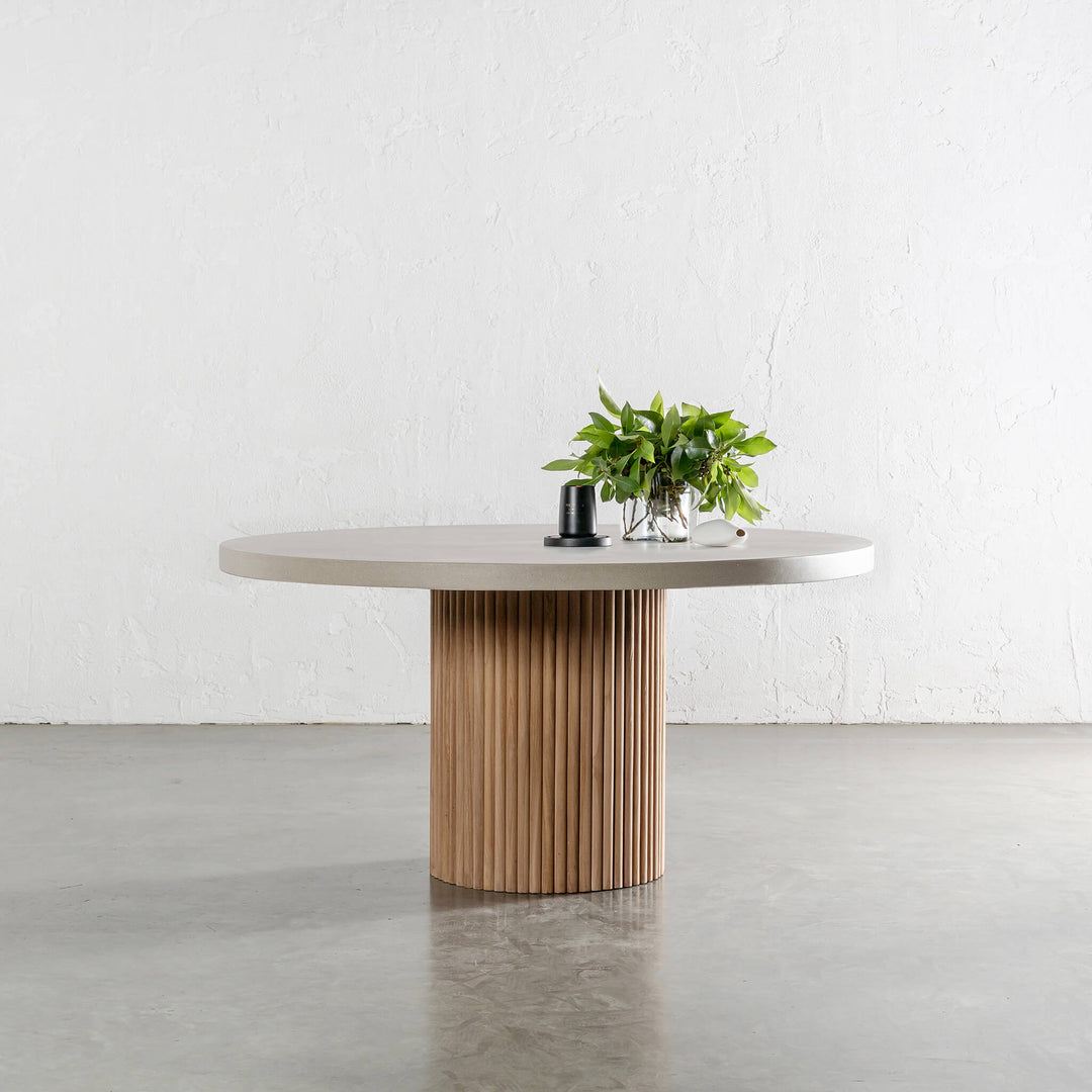 ARIA VITOLO PILLAR ROUND DINING TABLE  |  SAHARA CIMENT  |  150CM