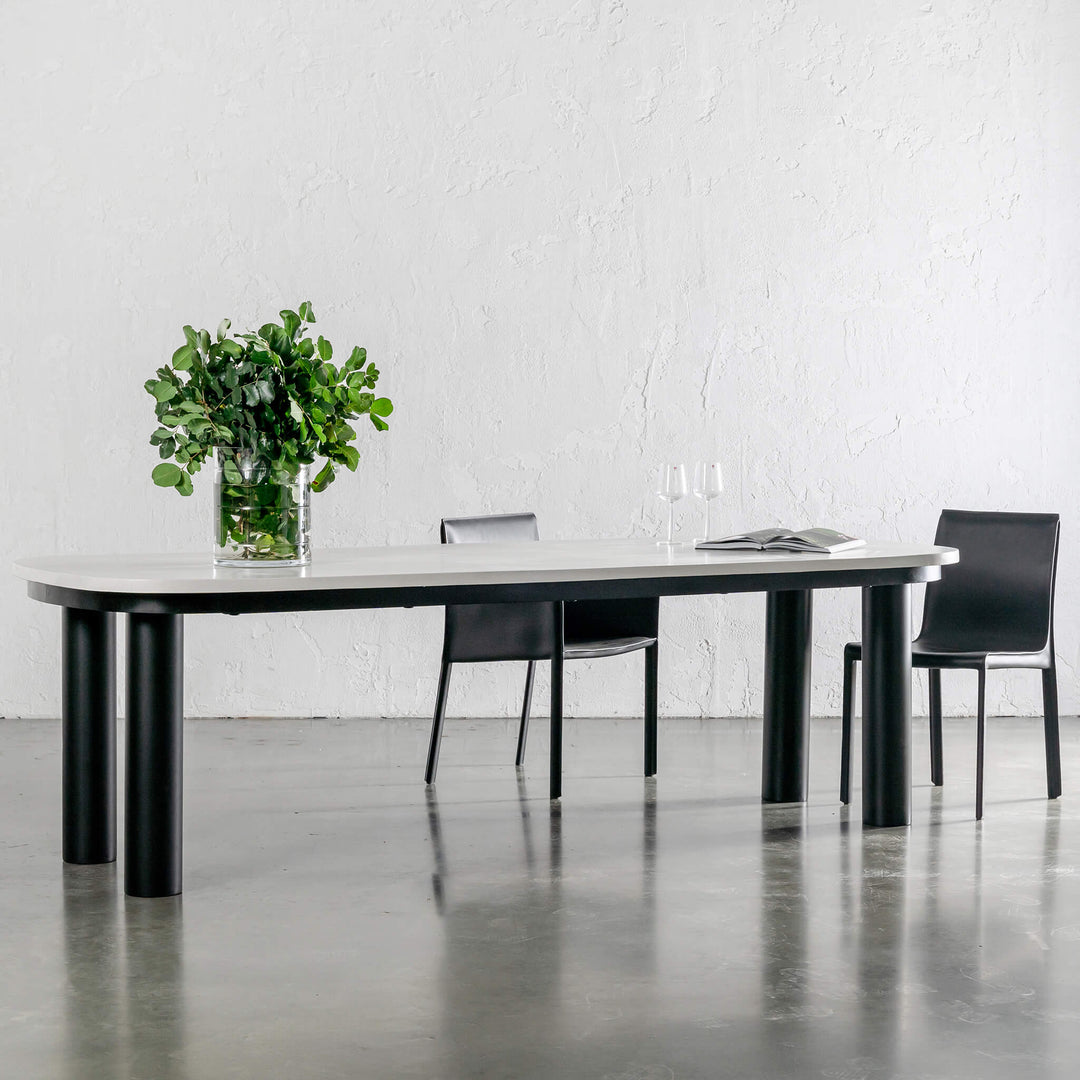 ARIA SAN SOLETTA DINING TABLE | BIANCO CIMENT + BLACK STEEL LEGS | 260CM