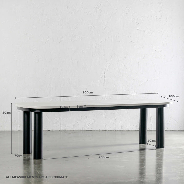 ARIA SAN SOLETTA DINING TABLE | BIANCO CIMENT + BLACK STEEL LEGS | 260CM | MEASUREMENTS