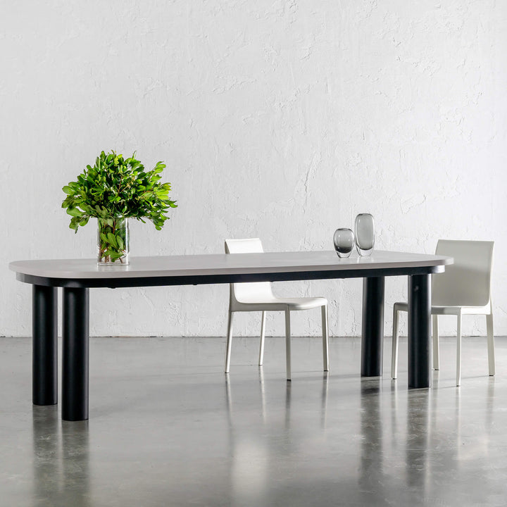 ARIA SAN SOLETTA DINING TABLE | ZINC ASH CONCRETE GRANITE + BLACK STEEL LEGS | 260CM | STYLED