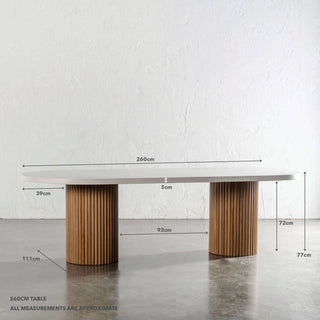 ARIA VITOLO PILLAR OVAL DINING TABLE | BIANCO CIMENT | 220CM | MEASUREMENTS