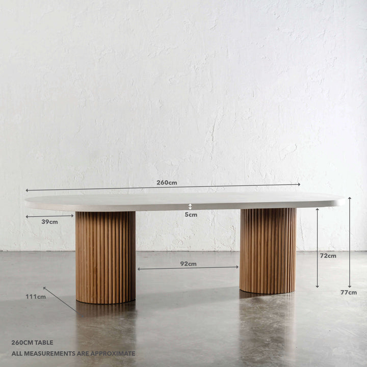 ARIA VITOLO PILLAR OVAL DINING TABLE | BIANCO CIMENT | 220CM | MEASUREMENTS