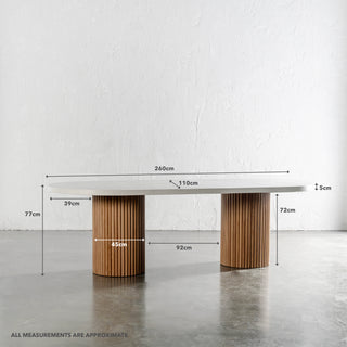 ARIA VITOLO PILLAR OVAL DINING TABLE  |  260CM  |  BIANCO CIMENT | MEASUREMENTS