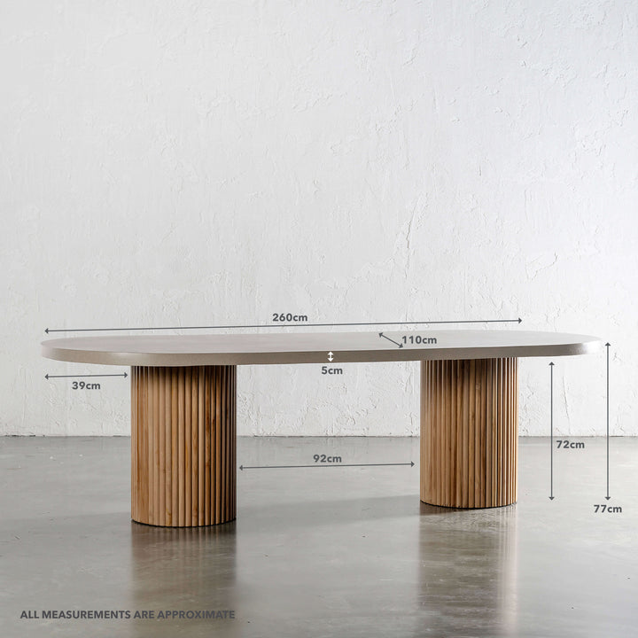 ARIA VITOLO PILLAR OVAL DINING TABLE  |  260CM  |  SAHARA CIMENT MEASUREMENTS