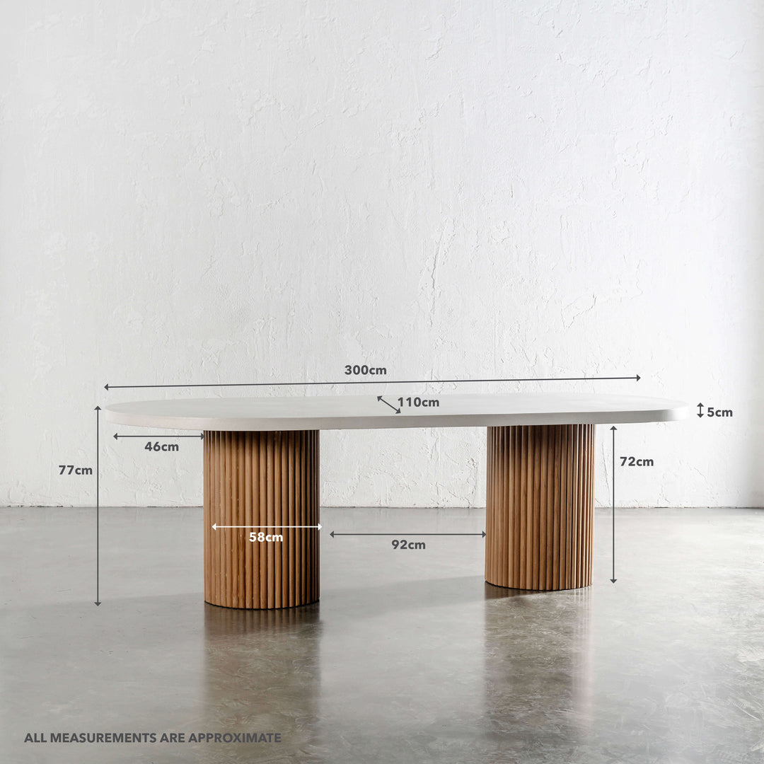 ARIA VITOLO PILLAR OVAL DINING TABLE  |  300CM  |  BIANCO CIMENT | MEASUREMENTS
