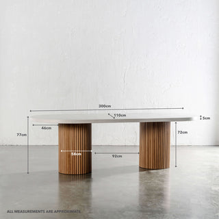 ARIA VITOLO PILLAR OVAL DINING TABLE  |  300CM  |  BIANCO CIMENT | MEASUREMENTS