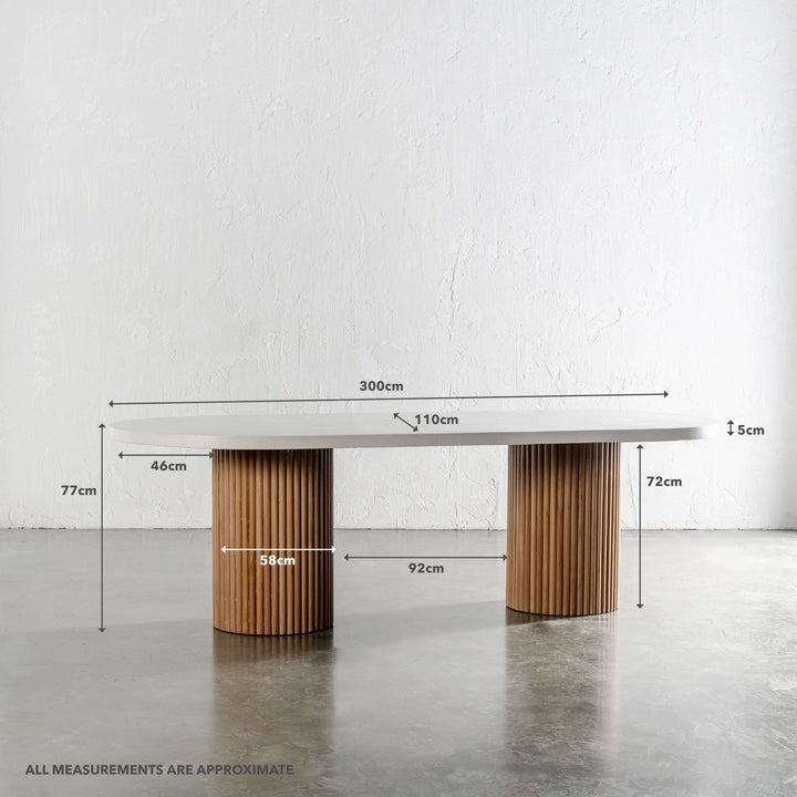 ARIA VITOLO PILLAR OVAL DINING TABLE  |  300CM  |  BIANCO CIMENT | MEASUREMENTS