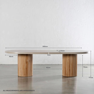 ARIA VITOLO PILLAR OVAL DINING TABLE  | 300CM  |  SAHARA CIMENT | MEASUREMENTS