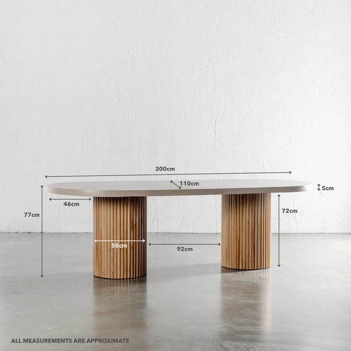 ARIA VITOLO PILLAR OVAL DINING TABLE  |  300CM  |  SAHARA CIMENT | MEASUREMENTS