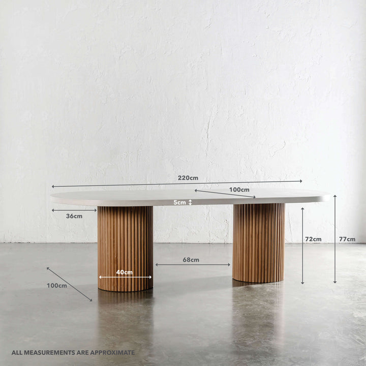 ARIA VITOLO PILLAR OVAL DINING TABLE | BIANCO CIMENT | 220CM | MEASUREMENTS