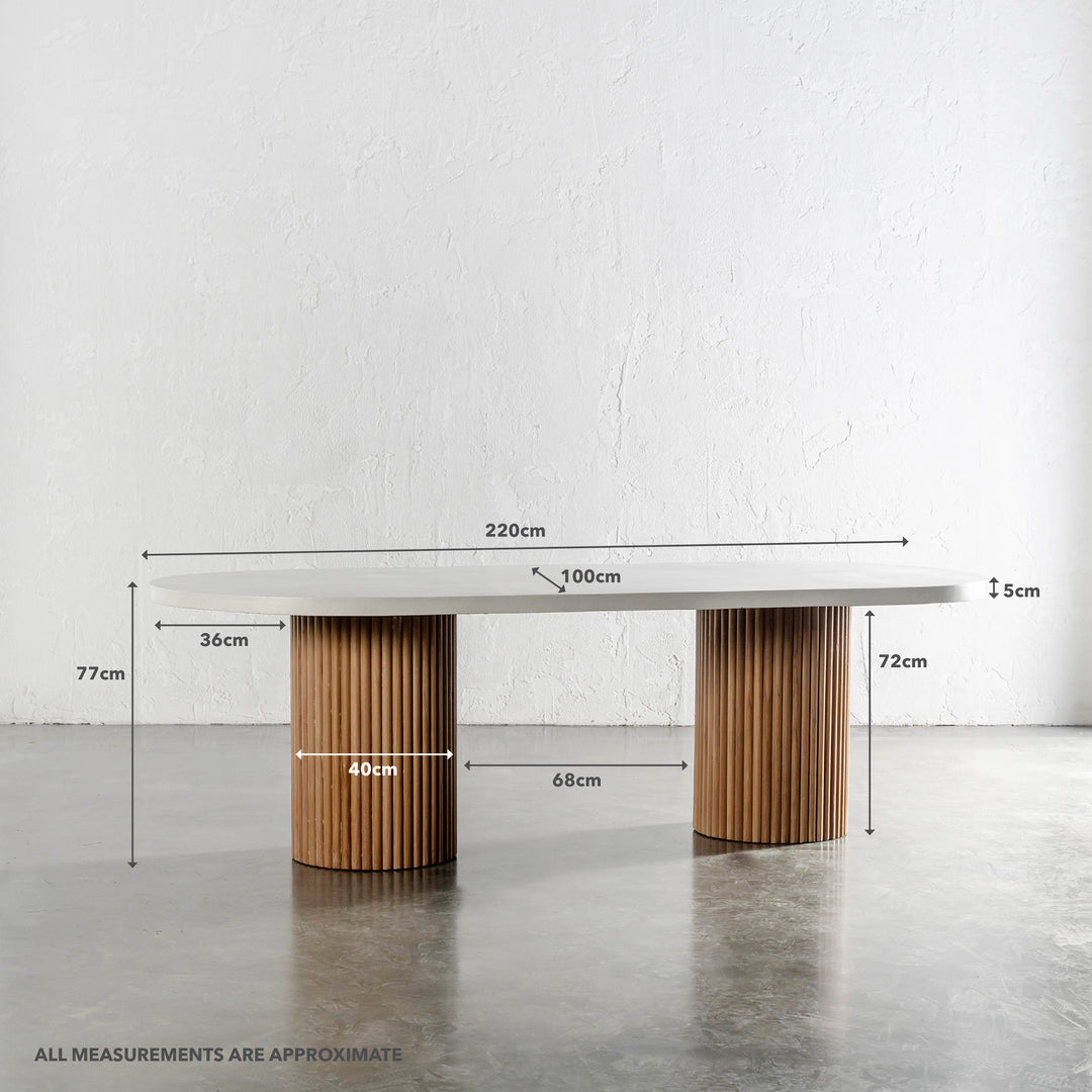 ARIA VITOLO PILLAR OVAL DINING TABLE | BIANCO CIMENT | 220CM | MEASUREMENTS