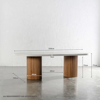 ARIA VITOLO PILLAR OVAL DINING TABLE | BIANCO CIMENT | 220CM | MEASUREMENTS