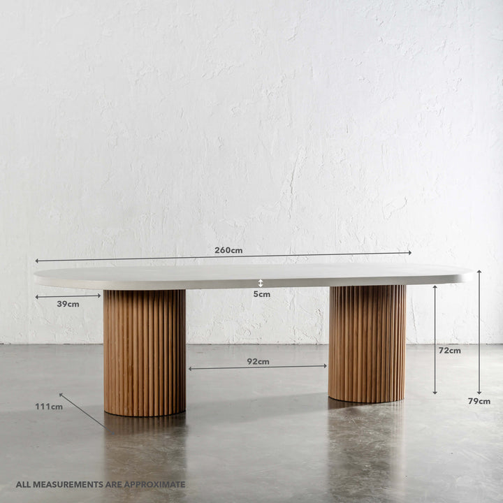 ARIA VITOLO PILLAR OVAL DINING TABLE | BIANCO CIMENT | 260CM | MEASUREMENTS