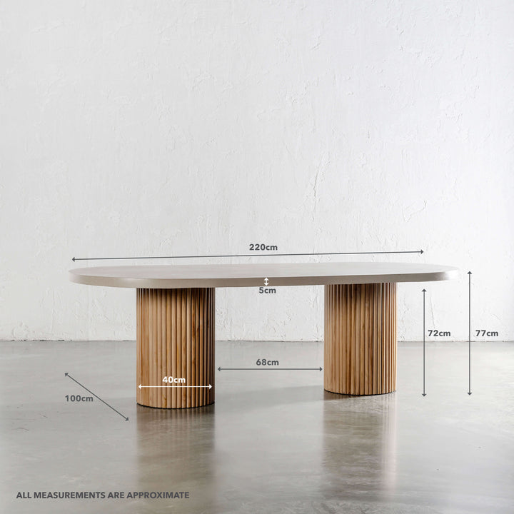 ARIA VITOLO PILLAR OVAL DINING TABLE | SAHARA CIMENT | 220CM | MEASUREMENTS