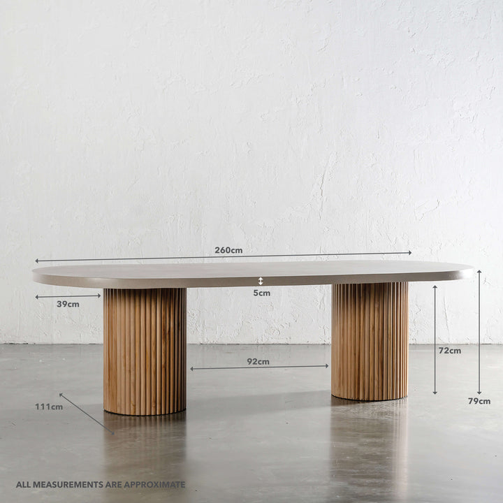 ARIA VITOLO PILLAR OVAL DINING TABLE | SAHARA CIMENT | 260CM | MEASUREMENTS