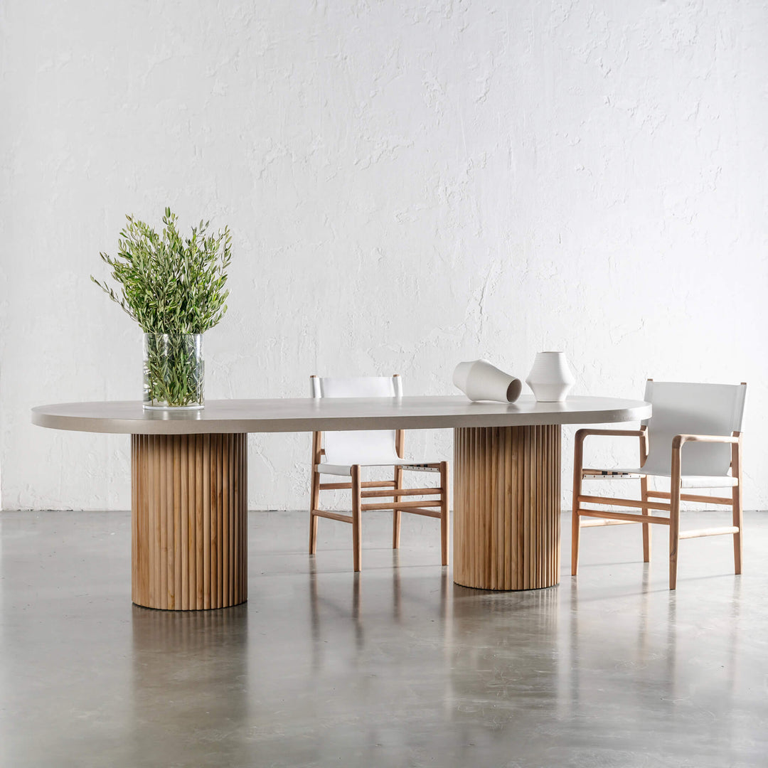 ARIA VITOLO PILLAR OVAL DINING TABLE | SAHARA CIMENT | 260CM | STYLED