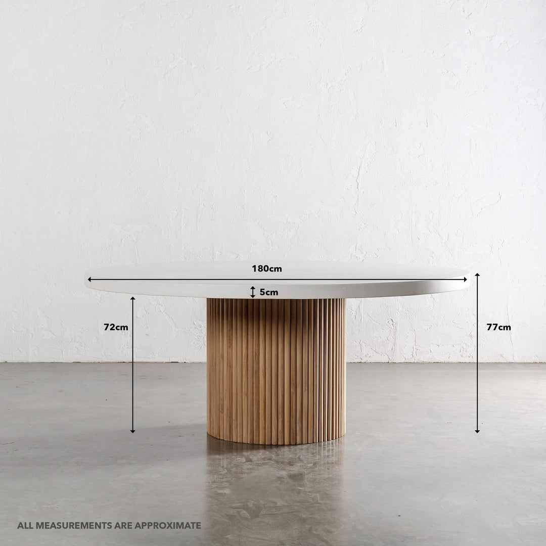 ARIA VITOLO PILLAR ROUND DINING TABLE | BIANCO CIMENT | 180CM  |  MEASUREMENTS