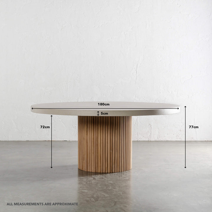 ARIA VITOLO PILLAR ROUND DINING TABLE | SAHARA CIMENT | 180CM  |  MEASUREMENTS