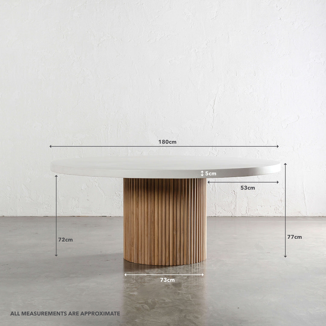ARIA VITOLO PILLAR ROUND DINING TABLE  |  BIANCO CIMENT  |  180CM | MEASUREMENTS