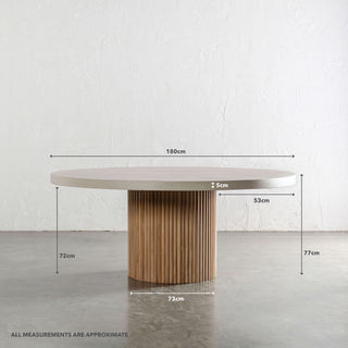 ARIA VITOLO PILLAR ROUND DINING TABLE  |  SAHARA CIMENT  |  180CM | MEASUREMENTS